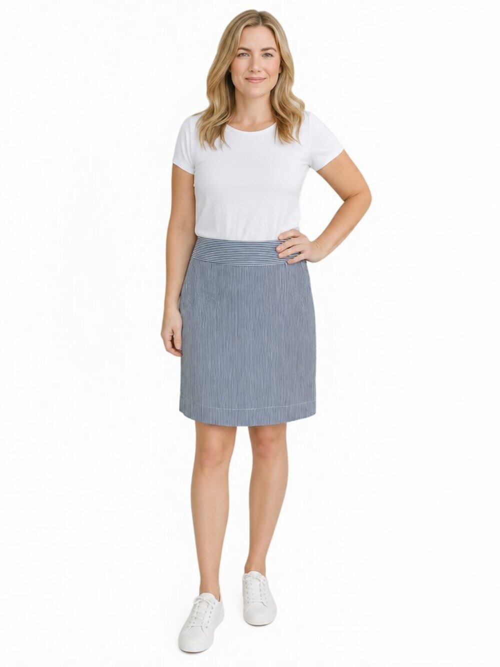 Talbots Navy White Striped Cotton Skirt Size 10 Petite